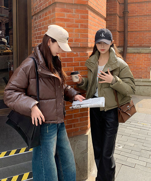 フェイクレザーショートダウンジャケット / 15338