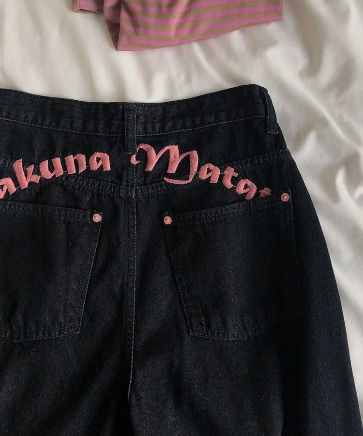 バック刺繍ロゴワイドデニムパンツ / 15033