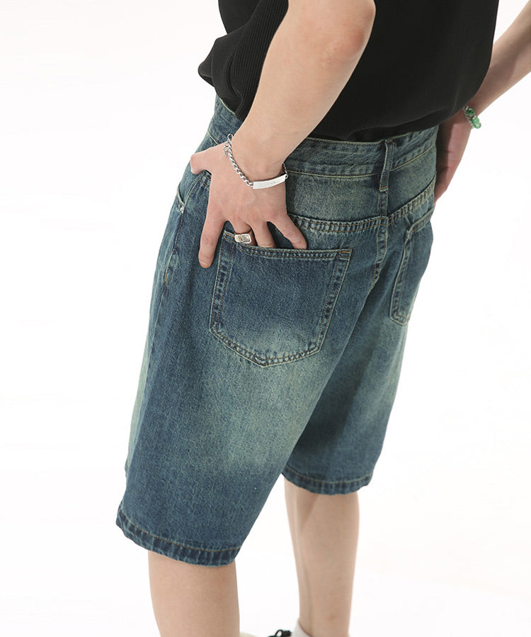 ユーズド加工デニムハーフパンツ/13597