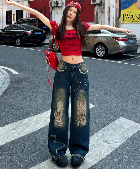 スターフリンジワイドデニムパンツ / 15006