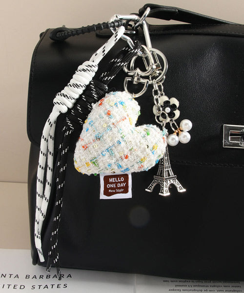 カラビナ付きツイードハートチャーム / 15146