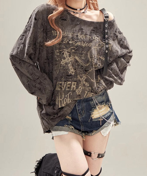 レザーベルト付きワンショルダーロンT / 15038