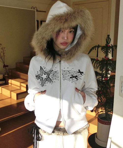 ファーフードスウェットジップパーカー / 15332