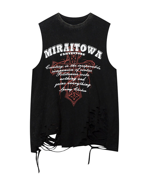 ダメージ加工ノースリーブTシャツ / 15915