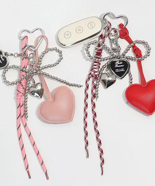 ハートモチーフビーズリボンカラビナ付きチャーム / 15045