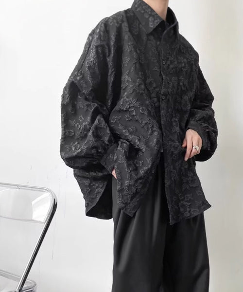 ボリュームスリーブジャガード花柄長袖シャツ / 15164