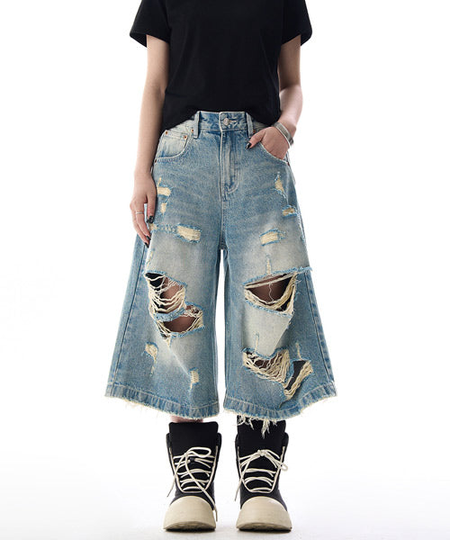 ダメージ加工デニムハーフパンツ / 15850