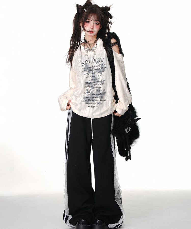 オープンショルダーバタフライダメージロンT / 14994