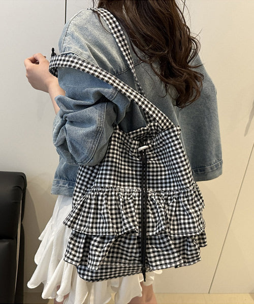 ギンガムチェックフリル巾着トートバッグ / 15092