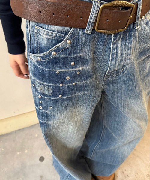 ビジュースタッズルーズストレートデニムパンツ / 15084