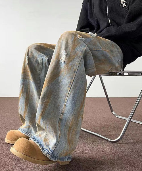 ダメージ加工ストレートデニムパンツ / 14334