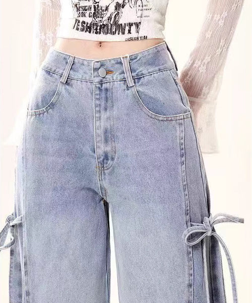 サイドリボンワイドデニムパンツ / 15556