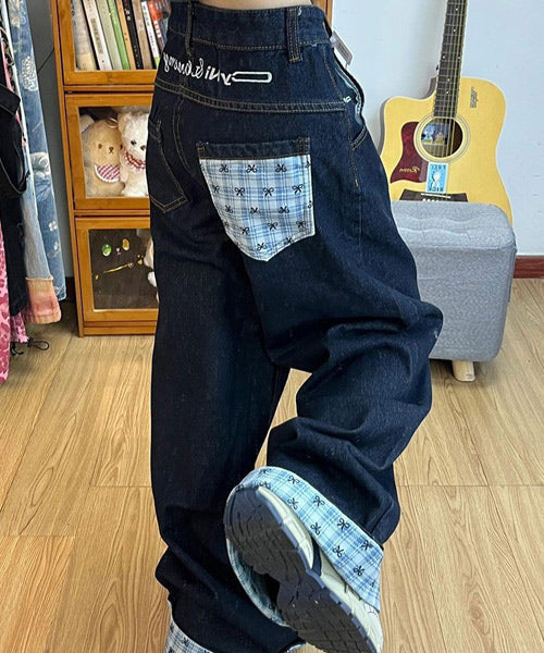 チェック柄切替デニムパンツ / 15075