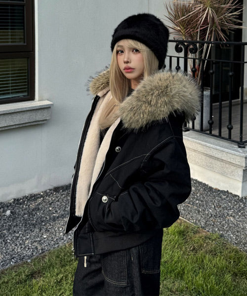 ファーフード付き裏ボアブルゾン / 15476