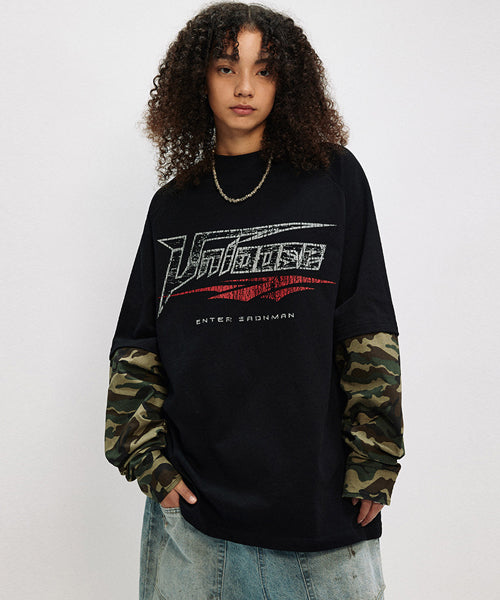 カモフラージュ柄レイヤード風ロンT / 14331