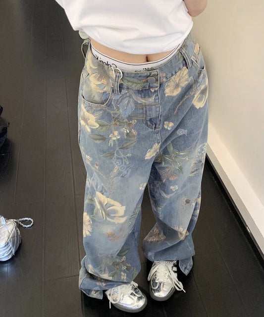 花柄ワイドストレートデニムパンツ / 15076