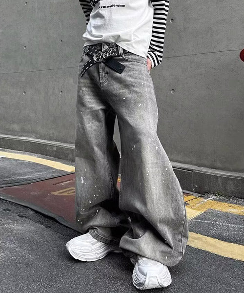 ワイドシルエットペイント風デニムパンツ / 15340