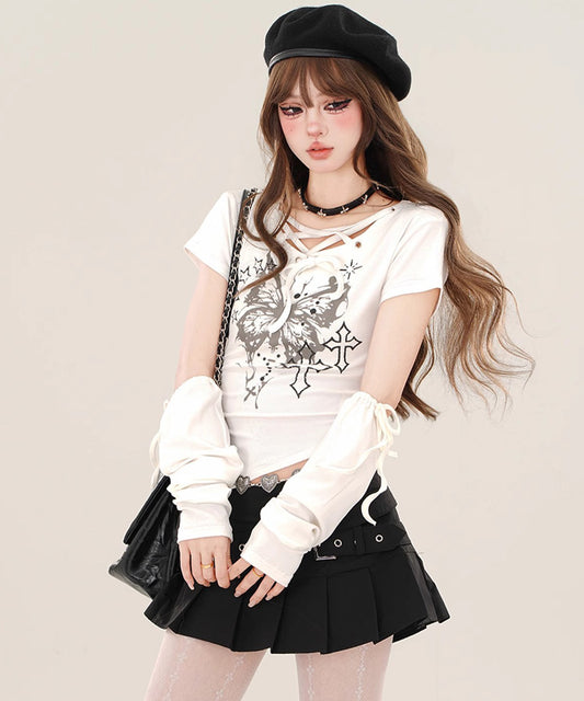 バタフライレースアップTシャツ / 14875