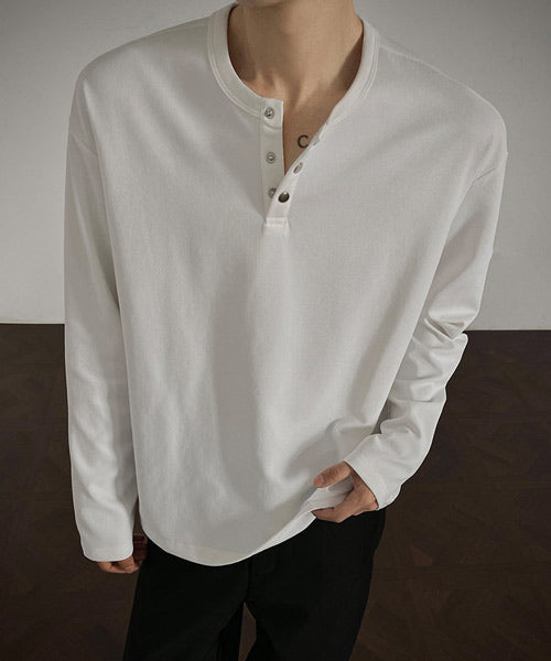 スナップボタンヘンリーネックロンT / 15739