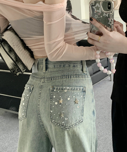 スタービジュー付きワイドデニムパンツ / 15005