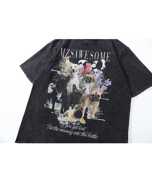 ピグメント加工 アニマルプリントTシャツ/13374