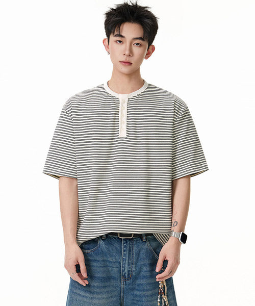 ボーダーヘンリーネックTシャツ / 15957