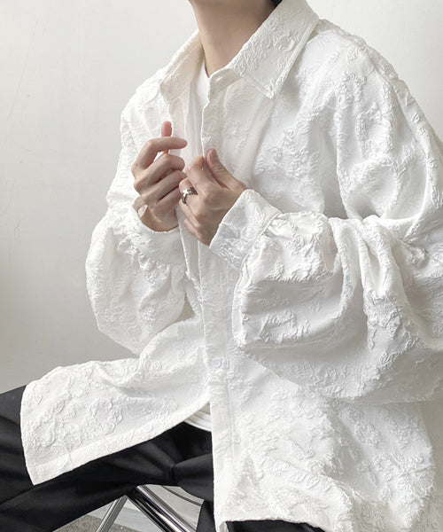 ボリュームスリーブジャガード花柄長袖シャツ / 15164