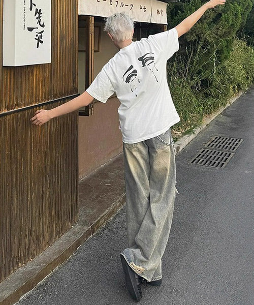ダメージ加工ワイドデニムパンツ / 15744