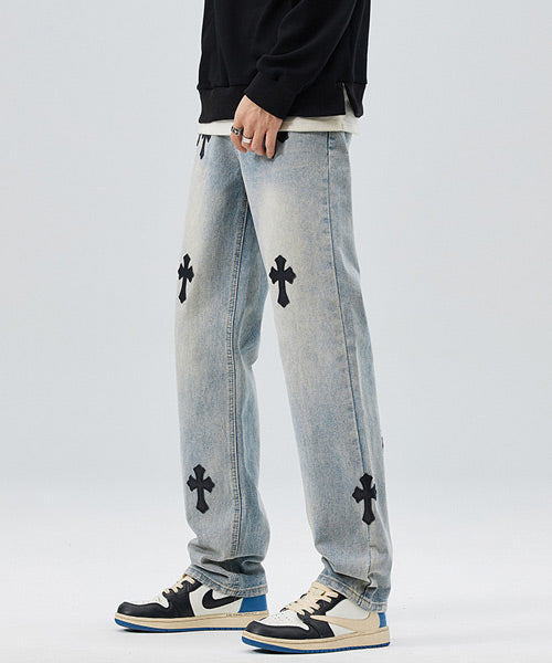 クロスパッチデニムパンツ/13714