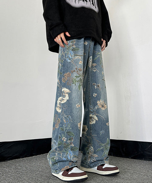ルーズシルエット花柄デニムパンツ / 15170