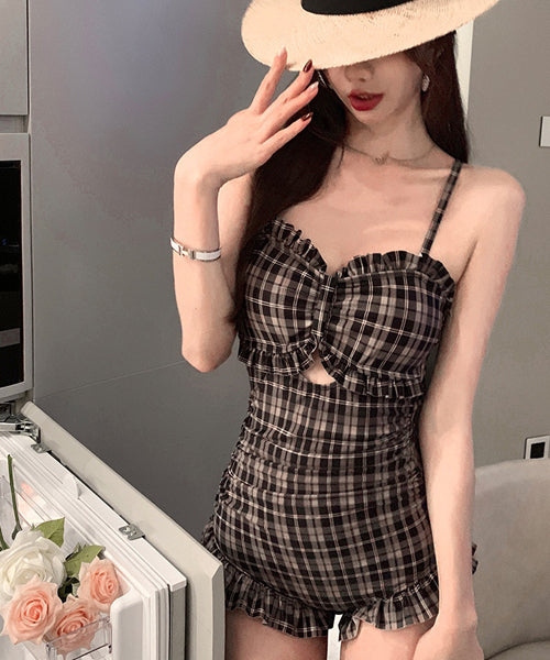 チェック柄ビスチェ風ワンピース水着 / 15791