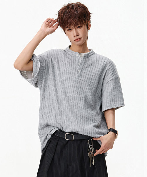 ハンドステッチヘンリーネックTシャツ / 15857