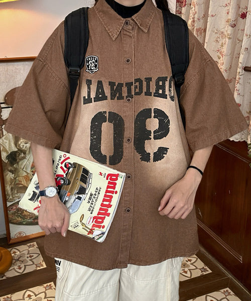 ナンバープリント半袖デニムシャツ / 15853