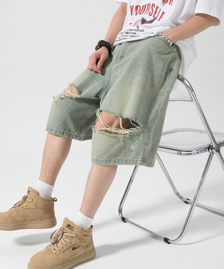 ダメージ加工デニムショートパンツ / 14608