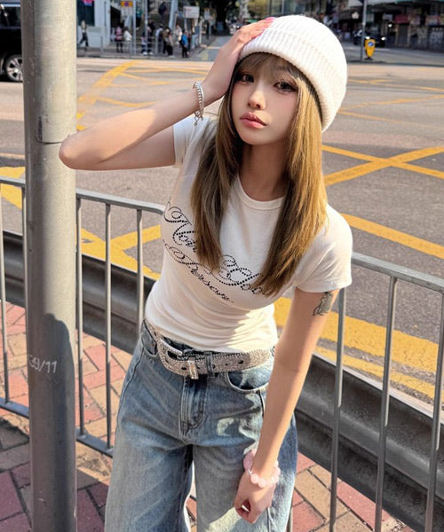 ラインストーンロゴTシャツ / 16085