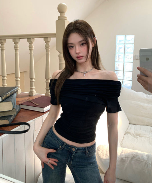 サイドシャーリングオフショルダーTシャツ / 14787