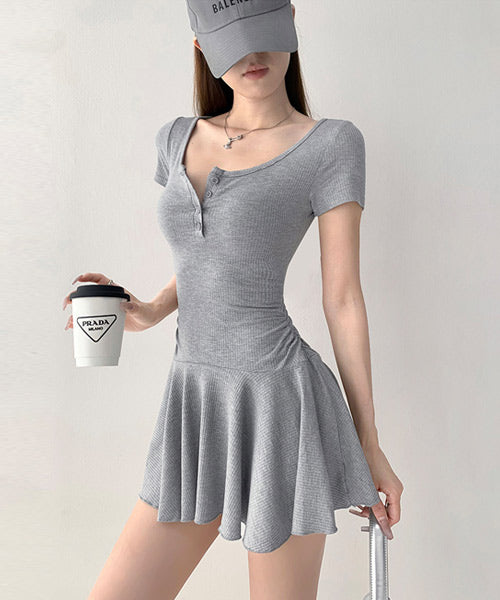 ヘンリーネックタイトミニワンピース / 14789