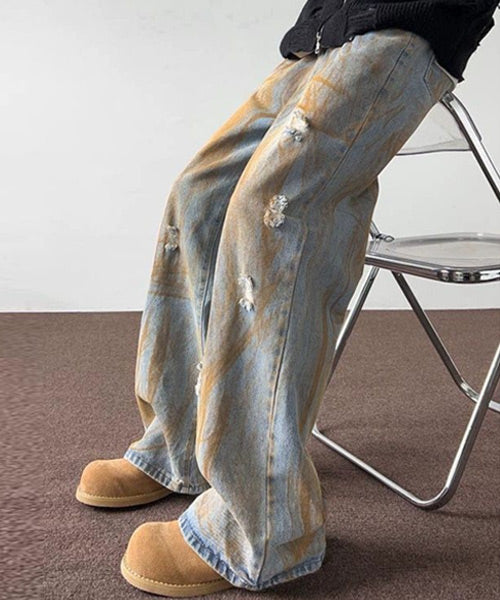 ダメージ加工ストレートデニムパンツ / 14334