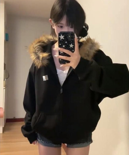 ファー付きフードジップスウェットパーカー / 15452