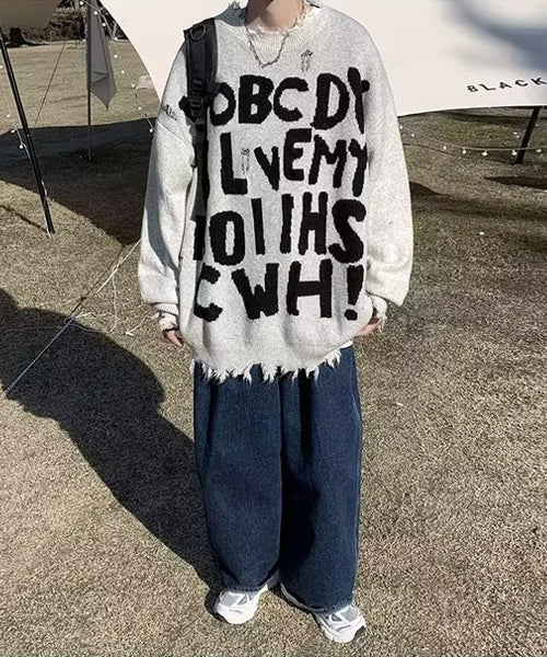 ダメージ加工ロゴニット / 15219