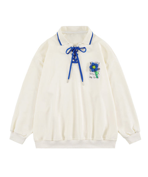 編み上げポロ襟スウェット/14085