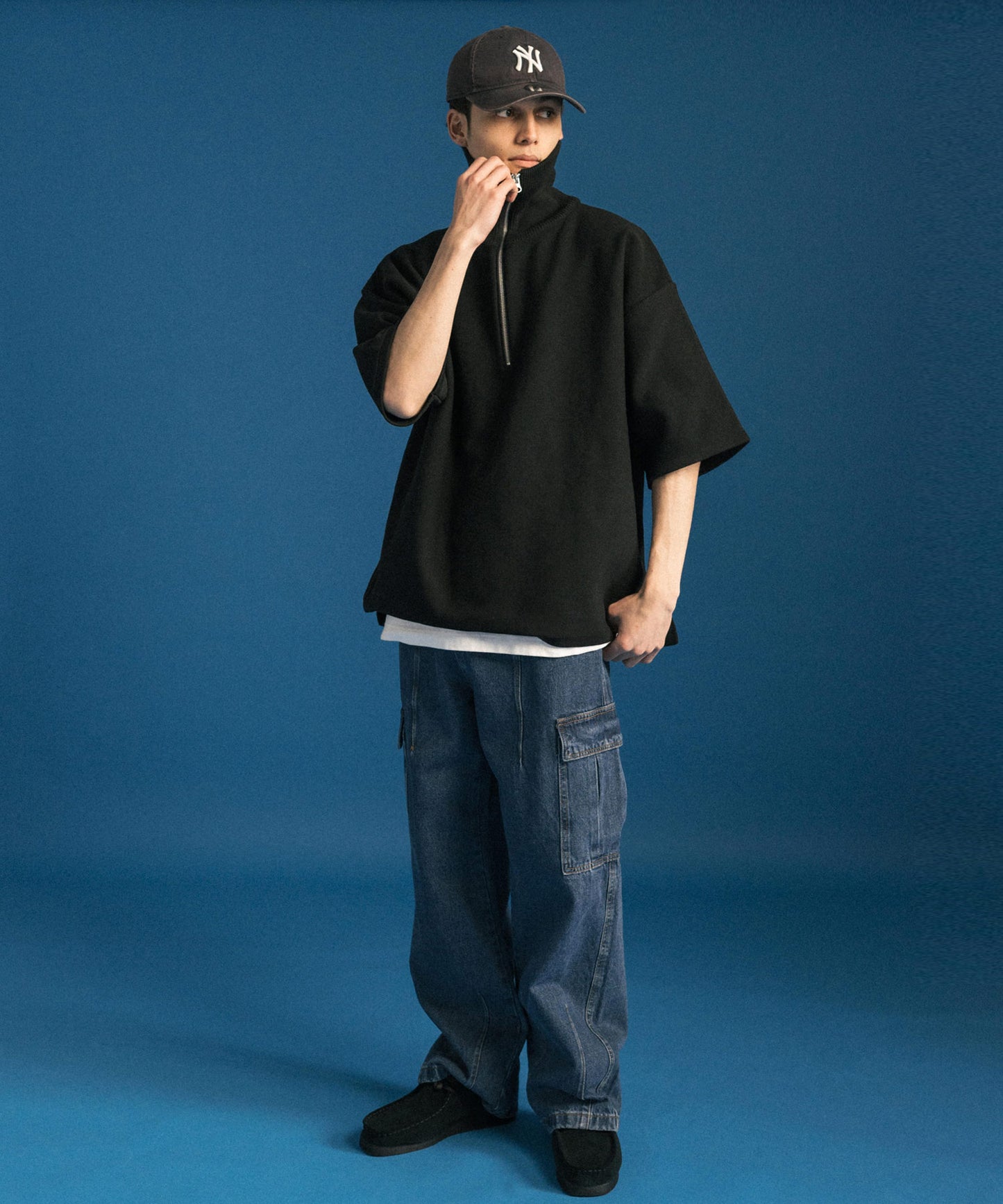 半端丈ハーフジップニット