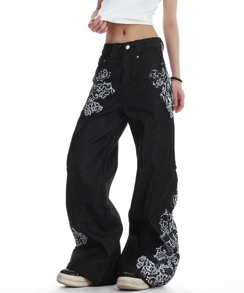 レース柄フレアデニムパンツ / 15669
