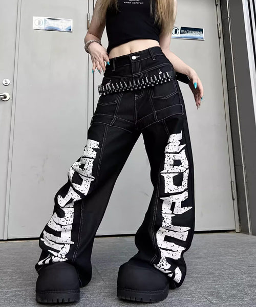 ワイドシルエットペイントロゴデニムパンツ / 15562