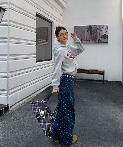 レースアップ星柄ワイドデニムパンツ / 15541