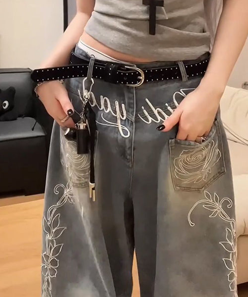 ローズ刺繍ワイドデニムパンツ / 15658