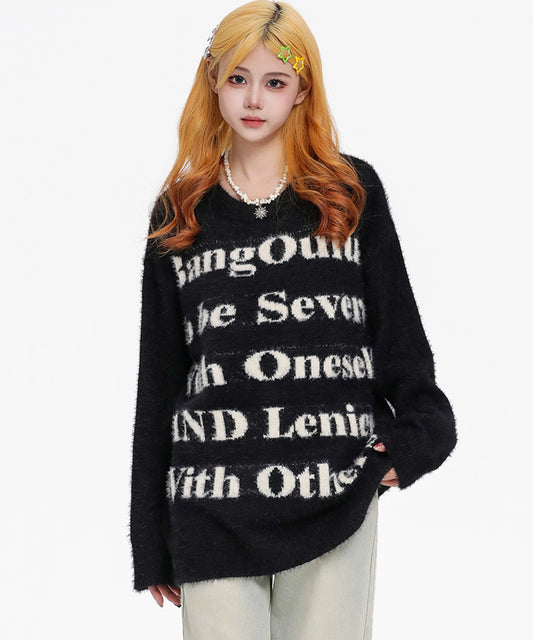 レタリングロゴシャギーニット/14098