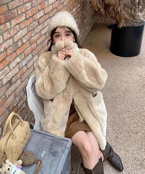 スタンドカラーフェイクファーコート / 15411