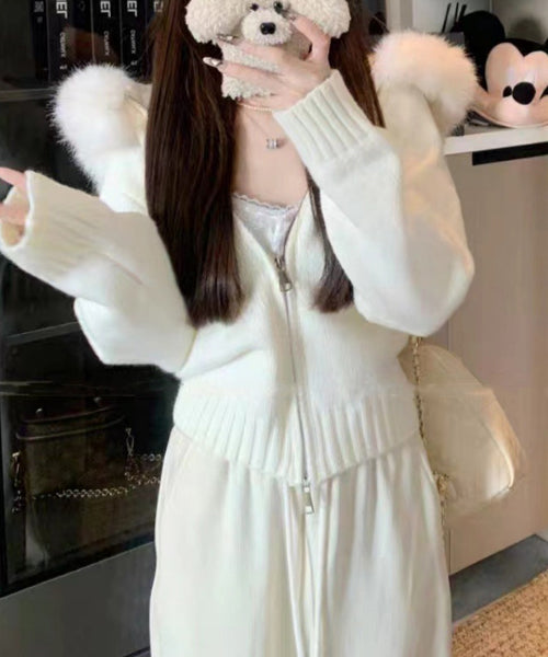 ファーフードニットジップパーカー / 15467