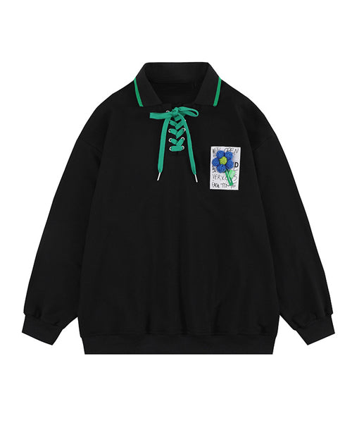 編み上げポロ襟スウェット/14085